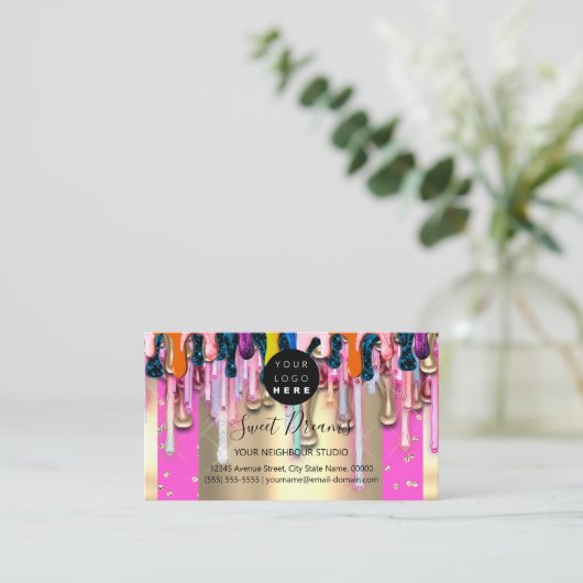 Carte De Visite Parties scintillant d'or Confetti Holographe cadre (Debout devant)