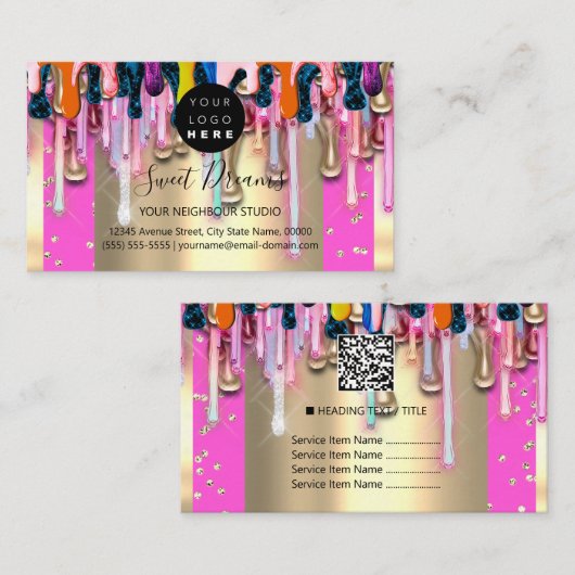 Carte De Visite Parties scintillant d'or Confetti Holographe cadre (Devant / Derrière)