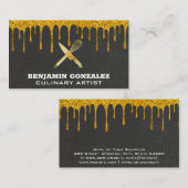 Carte De Visite Parties scintillant d'or | Couteau de Whisk d'or (Devant / Derrière)