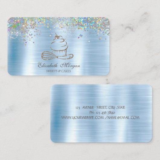 Carte De Visite Parties scintillant d'or Cupcake Confetti, Métallo (Devant / Derrière)