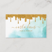 Carte De Visite Parties scintillant d'or Déchets Turquoise Aquarel (Devant)