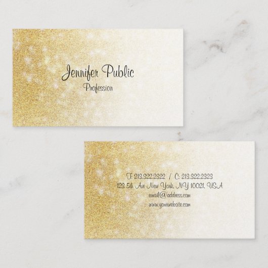 Carte De Visite Parties scintillant d'or écriture manuscrite Éléga (Devant / Derrière)