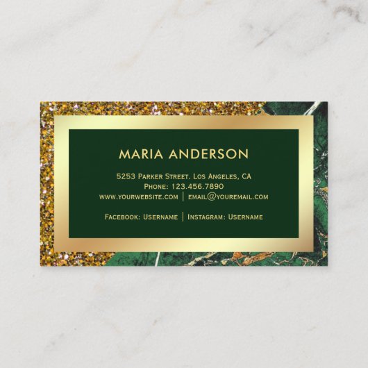 Carte De Visite Parties scintillant d'or Emerald Marbre vert Artis (Dos)