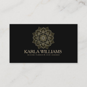 Carte De Visite Parties scintillant d'or et Mandala Floral Noir