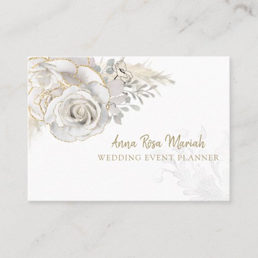 Carte De Visite *~* Parties scintillant d'or Floral Rose blanche É (Devant)