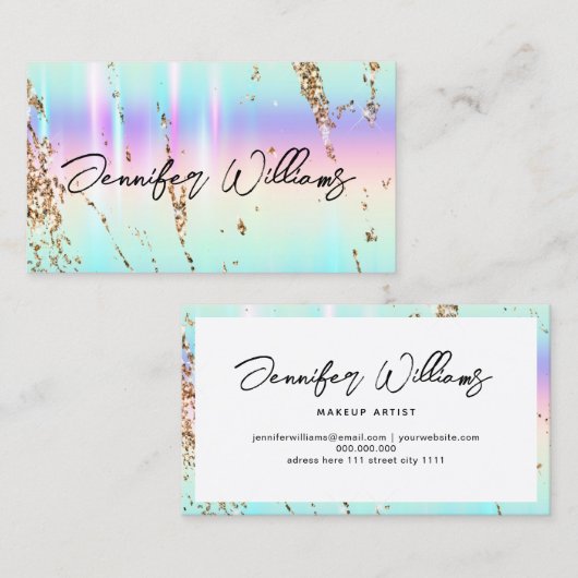 Carte De Visite Parties scintillant d'or Holographe maquillage mod (Devant / Derrière)