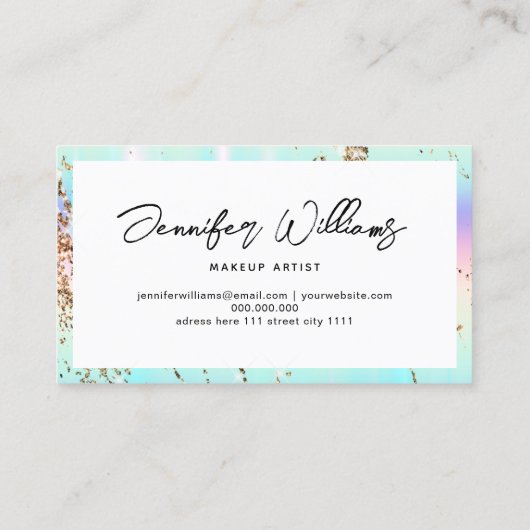 Carte De Visite Parties scintillant d'or Holographe maquillage mod (Dos)