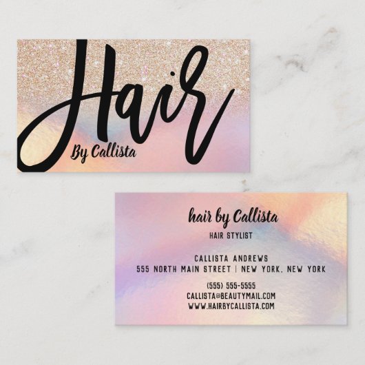 Carte De Visite Parties scintillant d'or Iridescente Holographique (Devant / Derrière)