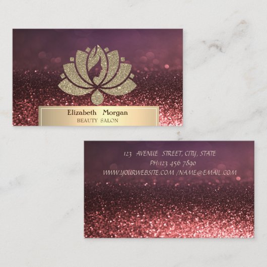 Carte De Visite Parties scintillant d'or Lotus Bokeh Beauty Salon (Devant / Derrière)