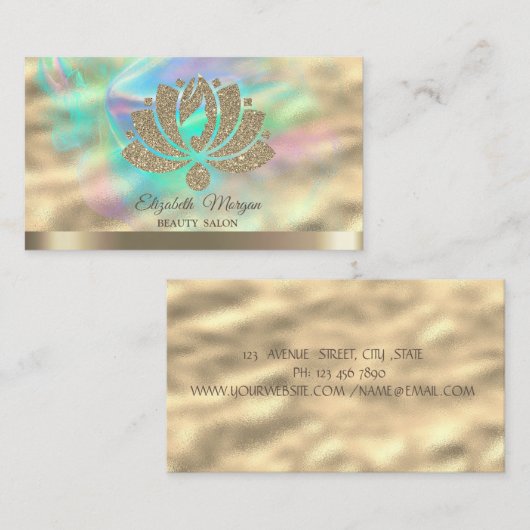 Carte De Visite Parties scintillant d'or Lotus Holographic Ink Sal (Devant / Derrière)