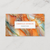 Carte De Visite Parties scintillant d'or Marbre Agate orange vert (Devant)