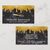Carte De Visite Parties scintillant d'or | Marbre noir | Whisk (Devant / Derrière)
