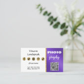 Carte De Visite Parties scintillant d'or métallique violet QR Code (Debout devant)