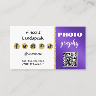 Carte De Visite Parties scintillant d'or métallique violet QR Code