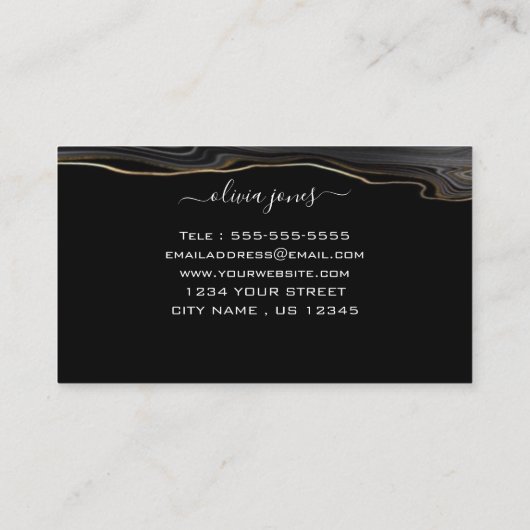 Carte De Visite Parties scintillant d'or moderne Black Agate Signa (Dos)
