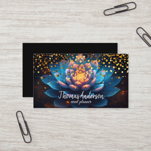 Carte De Visite Parties scintillant d'or moderne élégant et élégan (Devant/Arrière en situation)