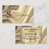 Carte De Visite Parties scintillant d'or Monogramme en marbre Élég (Devant / Derrière)