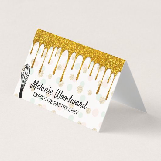 Carte De Visite Parties scintillant d'or | Polka Dot et Whisk (Devant)