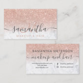 Carte De Visite parties scintillant d'or rose moderne cheveux de m (Devant / Derrière)