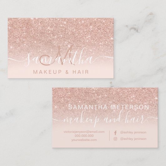 Carte De Visite parties scintillant d'or rose moderne cheveux de m (Devant / Derrière)