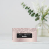 Carte De Visite Parties scintillant d'or rose moderne gouttes coif (Debout devant)