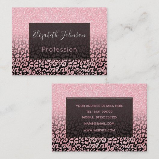 Carte De Visite Parties scintillant d'or Rose noir tendance Leopar (Devant / Derrière)