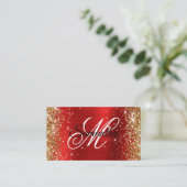 Carte De Visite Parties scintillant d'or Rouge Foil Fancy Monogram (Debout devant)