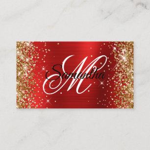 Carte De Visite Parties scintillant d'or Rouge Foil Fancy Monogram