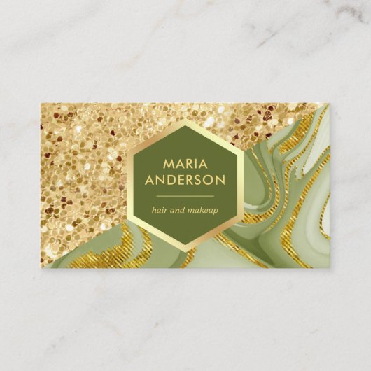 Carte De Visite Parties scintillant d'or Sage Marbre vert Artiste (Devant)