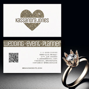 Carte De Visite Parties scintillant d'or simple Coeur d'amour Form