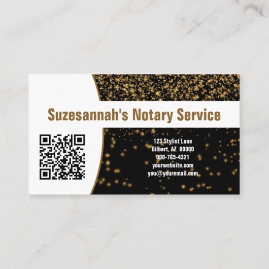 Carte De Visite Parties scintillant d'or sur Noir personnalisé QR (Dos)
