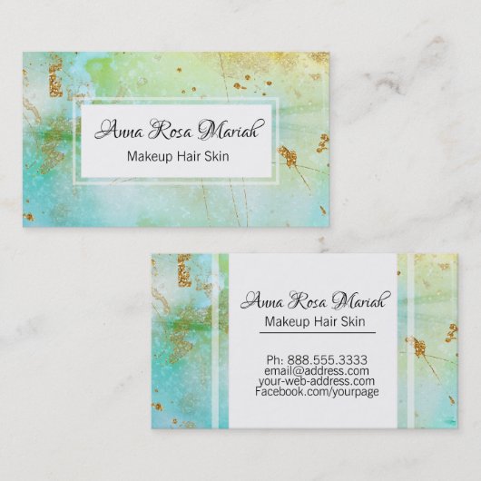 Carte De Visite *~* Parties scintillant d'or Turquoise Abstrait Pa (Devant / Derrière)