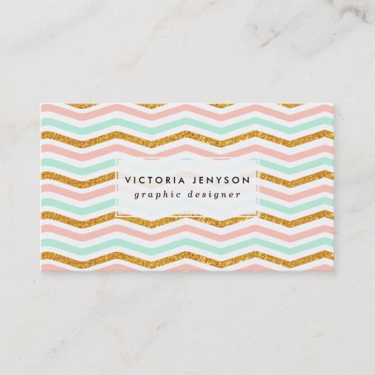 Carte De Visite Parties scintillant d'or Turquoise Chevron moderne (Devant)