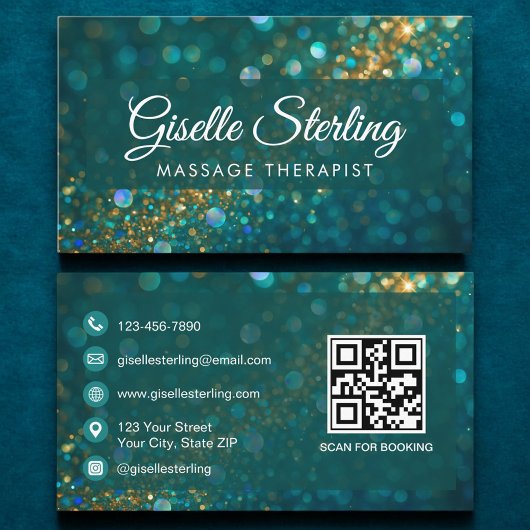 Carte De Visite Parties scintillant d'or turquoise Opal Massage Th