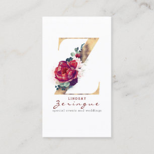 Carte De Visite Parties scintillant d'or Z Monogramme Bourgogne Ro