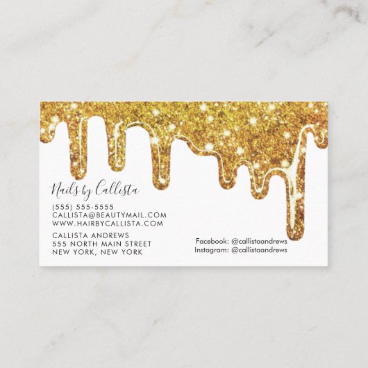 Carte De Visite Parties scintillant dorée blanche épaisse gouttes  (Dos)