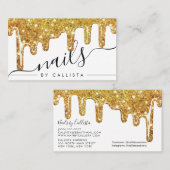 Carte De Visite Parties scintillant dorée blanche épaisse gouttes  (Devant / Derrière)