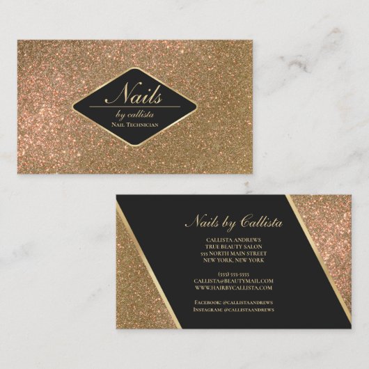 Carte De Visite Parties scintillant dorée brillante Noir maquillag (Devant / Derrière)