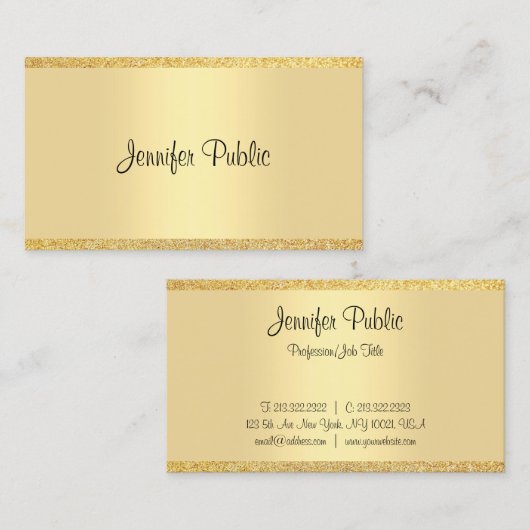 Carte De Visite Parties scintillant dorée de script calligraphié M (Devant / Derrière)