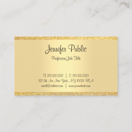 Carte De Visite Parties scintillant dorée de script calligraphié M (Dos)