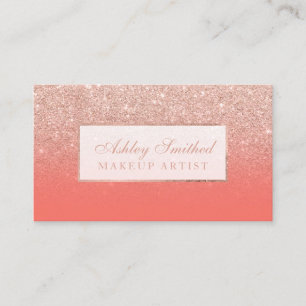 Carte De Visite parties scintillant dorée faux rose moderne corail