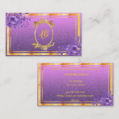Carte De Visite Parties scintillant dorée fleurie violette monogra (Devant / Derrière)