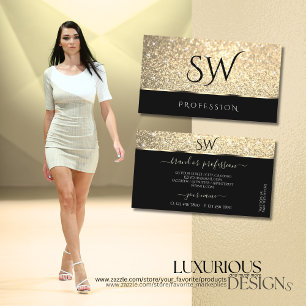 Carte De Visite Parties scintillant dorée Lumineuse Étoiles Noir