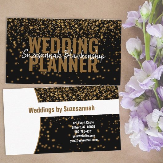 Carte De Visite Parties scintillant dorée professionnelle Noir per