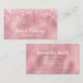 Carte De Visite parties scintillant dorée rose chic goutte les che (Devant / Derrière)