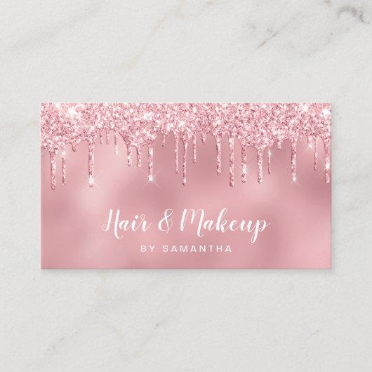 Carte De Visite parties scintillant dorée rose chic goutte les che (Devant)