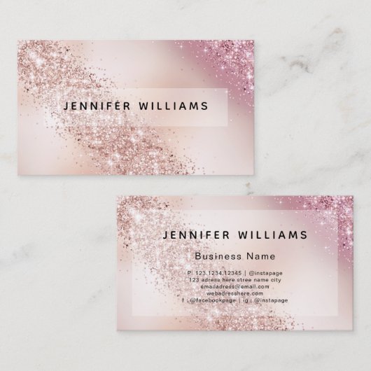 Carte De Visite Parties scintillant dorée Rose Gradient Salon mode (Devant / Derrière)