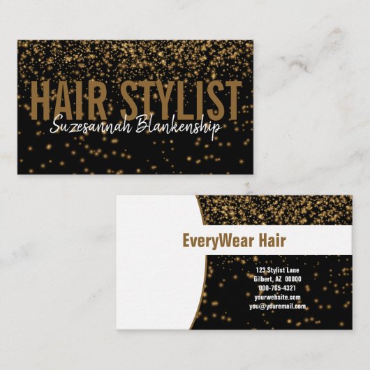 Carte De Visite Parties scintillant dorée sur Black Custom (Devant / Derrière)