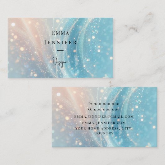 Carte De Visite parties scintillant douce bleue subtile arrière -  (Devant / Derrière)