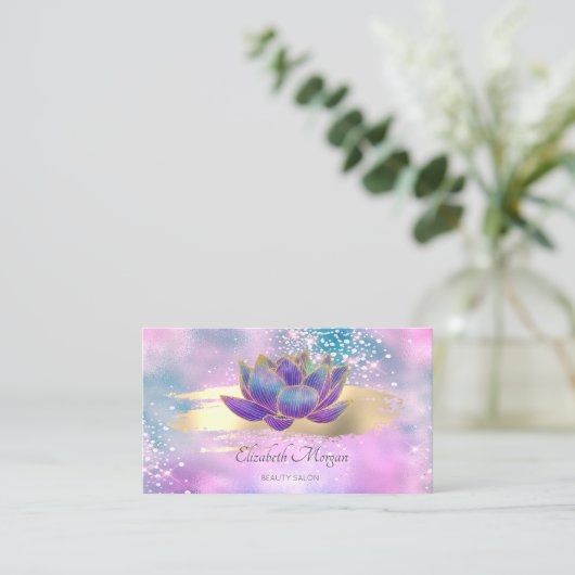 Carte De Visite Parties scintillant élégant Lotus Brush Stroke Hol (Debout devant)